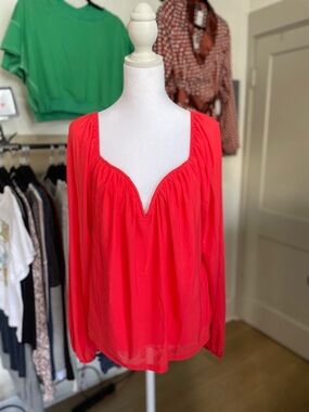 Scoop Neck Long Sleeve Blouse in Vibrant Red